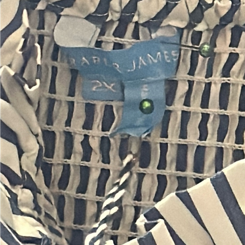 Draper James "Cam" Navy Blue and White Striped Smocked Midi Dress 2X - Picture 4 of 14